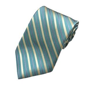 Brooks Brothers Blue Teal Yellow Pink Striped Pure Silk Made in USA Tie